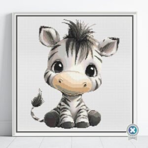 Whimsical Baby Zebra Cross Stitch Pattern, Safari Nursery Decor, Instant Download, PatternKeeper, Floss Conversions