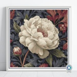 William Morris Peony Flower Cross Stitch Pattern, Art Nouveau Embroidery, PDF, PatternKeeper, Floss Conversions