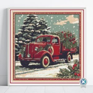 William Morris Christmas Truck Cross Stitch Pattern, Red Truck Holiday Embroidery, Floss Conversions, PatternKeeper