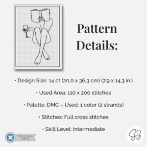 Woman Reading a Book Cross Stitch Pattern, Modern Embroidery Line Art PDF Chart, Instant Download