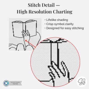 Woman Reading a Book Cross Stitch Pattern, Modern Embroidery Line Art PDF Chart, Instant Download