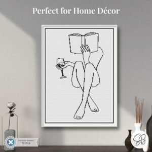 Woman Reading a Book Cross Stitch Pattern, Modern Embroidery Line Art PDF Chart, Instant Download